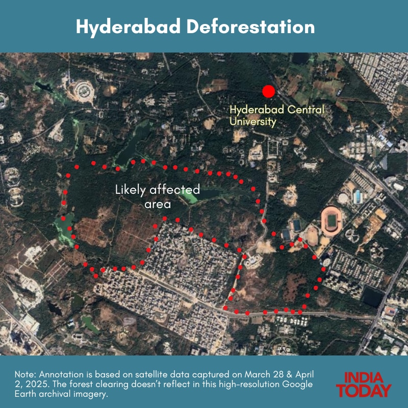 Satellite image of the affected area in Kancha Gachibowli region.