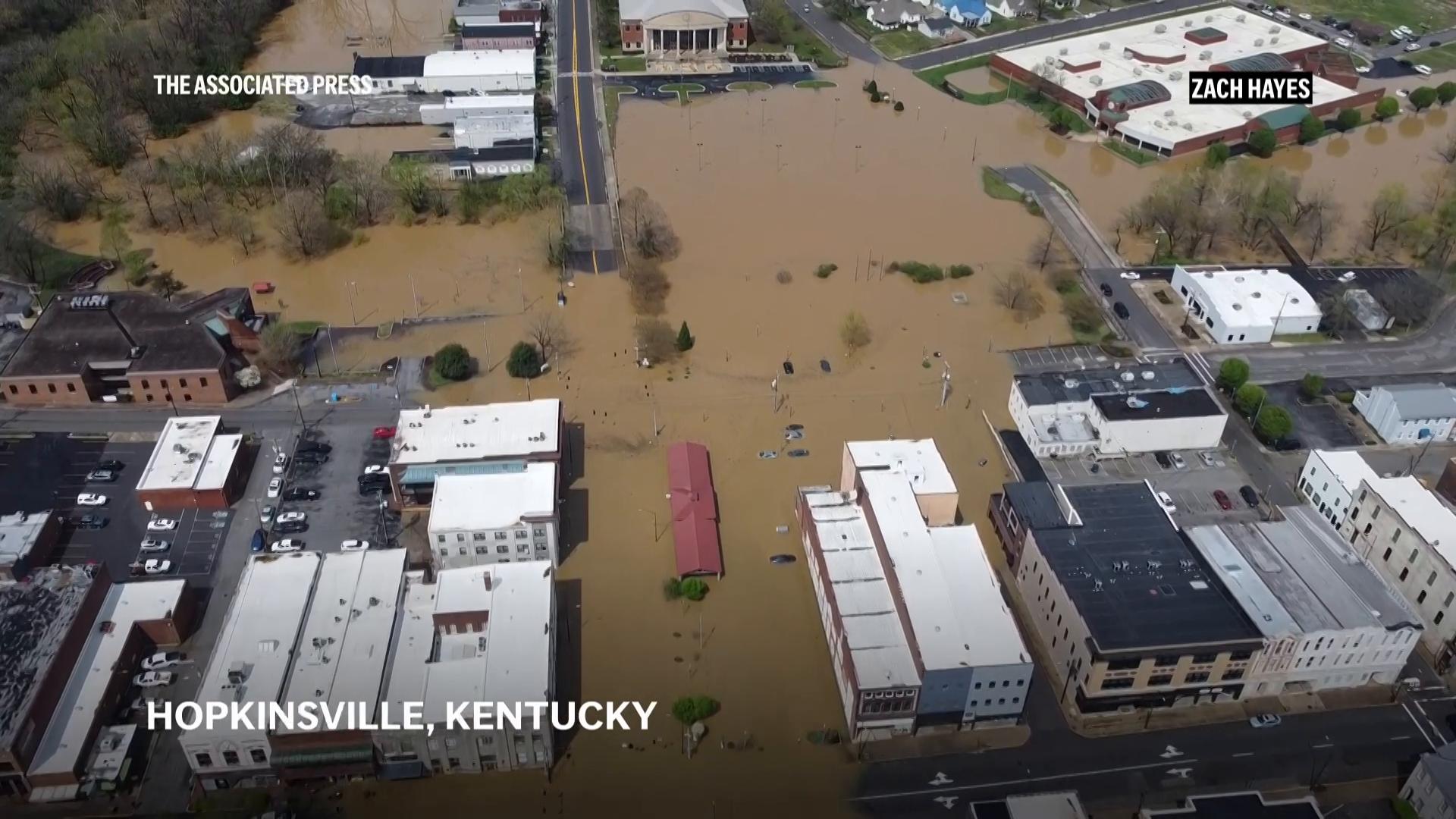 Drone video shows flooding in Hopkinsville Kentucky after days of