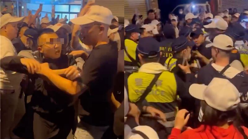 鑾轎通過自強、辭修北路口時，大批信眾爆發肢體衝突。（圖／翻攝畫面）