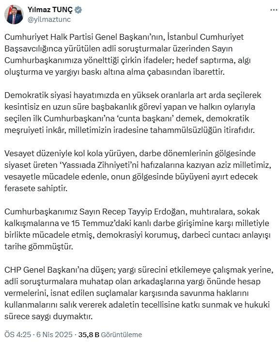 Özgür Özel'e Cumhurbaşkanı Yardımcısı Yılmaz'dan sert tepki: Esasında halkı cuntacı olarak niteliyor