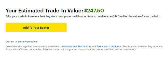 Best Buy estimated trade-in value