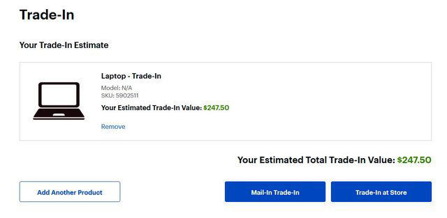 Trade-in estimate options