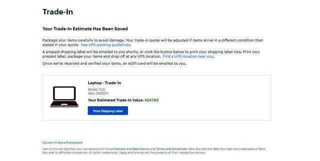 Trade-in label to print