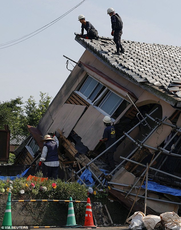 In the deadliest scenario, the report predicts that 2.35 million buildings would be destroyed by collapses, flooding, and fires. Pictured: A house destroyed by the 2024 Noto earthquake 