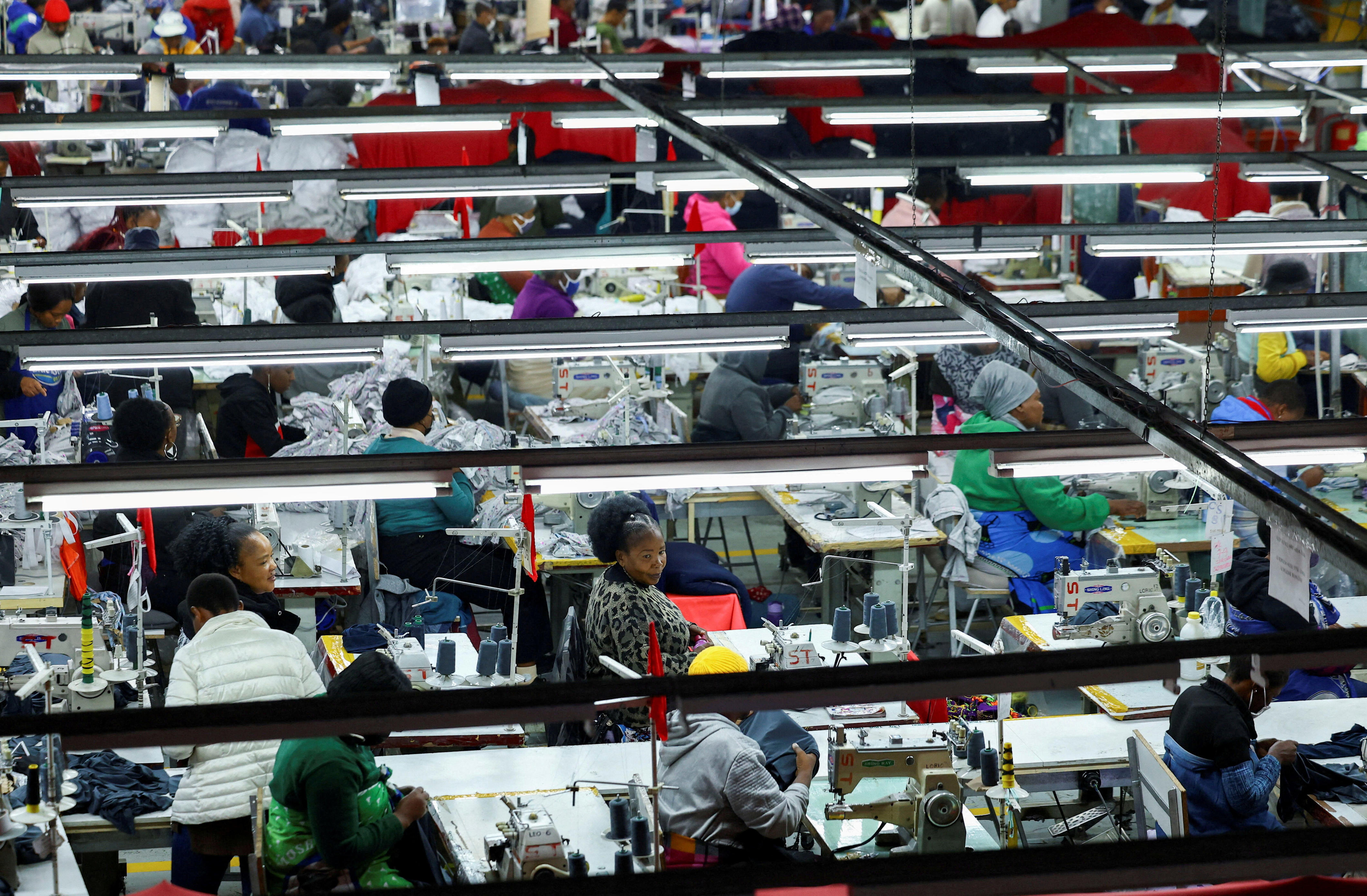Workers perform their duties at Quantum Apparel factory on the outskirts of Maseru, the capital of Lesotho, on April 4, 2025.