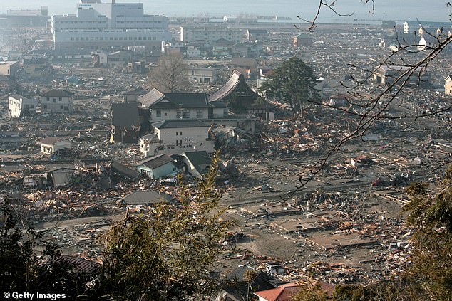The government believes that an earthquake in the Nankai Trench would produce a tsunami more destructive than the 2011 Tohoku earthquake. Pictured: The city of Otsuchi after the 2011 earthquake 