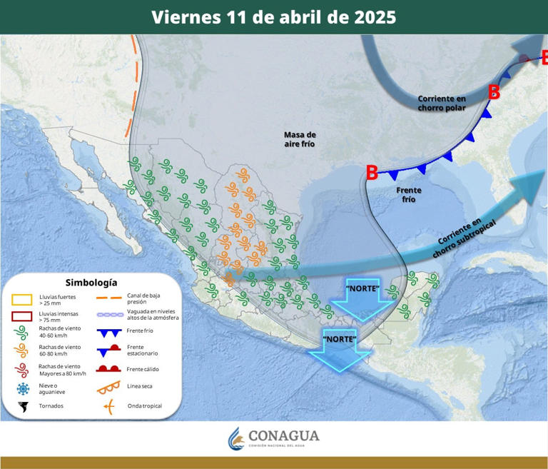 Se espera que las zonas montañosas de Chihuahua, Durango, Zacatecas, San Luis Potosí, Aguascalientes, Jalisco, Michoacán, Guanajuato, Estado de México, Hidalgo, Tlaxcala y Puebla registren temperaturas de -5 a 0 °C con heladas para la madrugada del sábado. Zonas como Querétaro, Ciudad de México, Morelos, Veracruz y Oaxaca tendrán temperaturas mínimas de 0 a 5 °C .