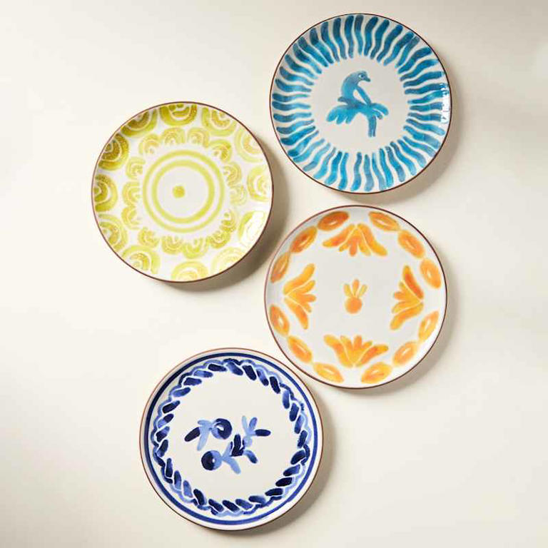 The Mediterranean Dish Glazed Terracotta Mezze Plates, Assorted Set of 4