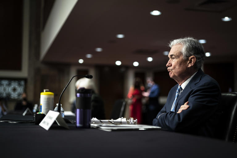Federal Reserve Chair Jerome H. Powell at a Senate Banking Committee hearing in November 2021. (Jabin Botsford/The Washington Post)
