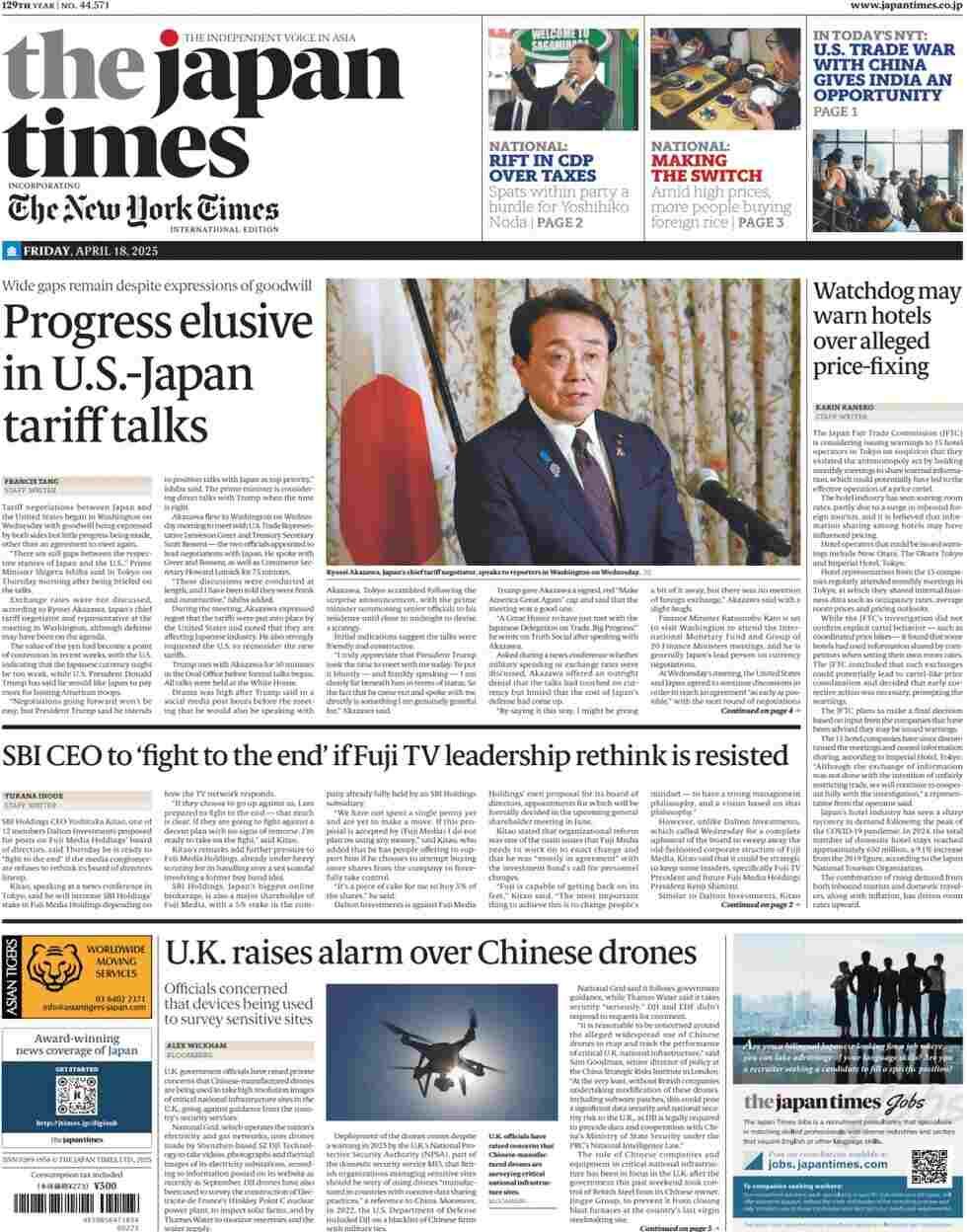 Newspaper headlines from around the world Friday, 18 April 2025