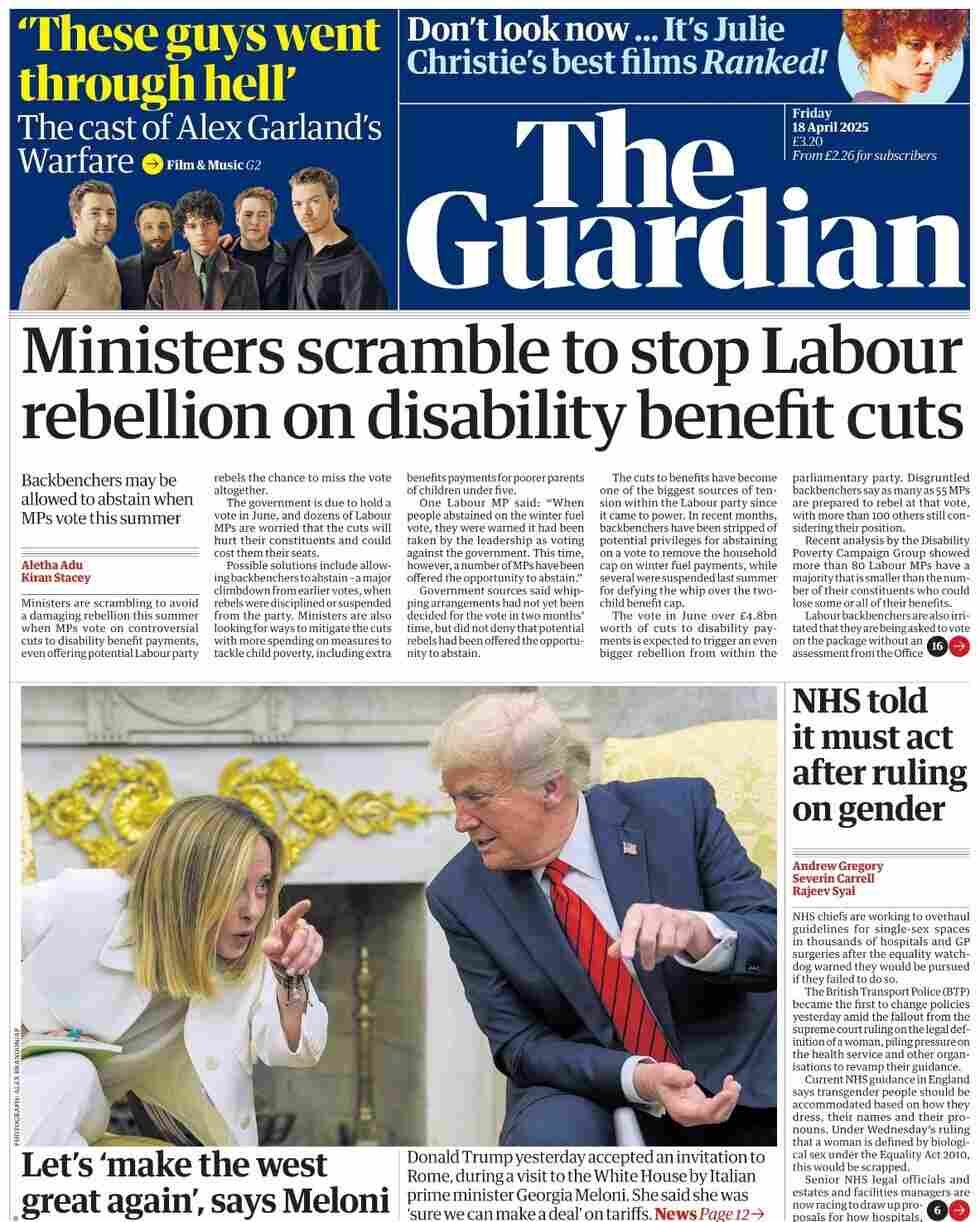 Newspaper headlines from around the world Friday, 18 April 2025