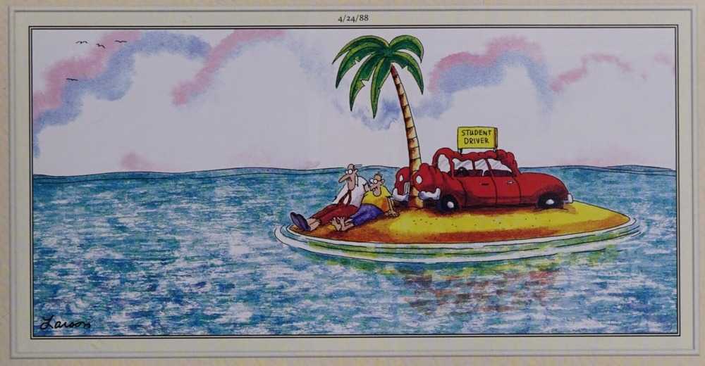 Student driver on a small island