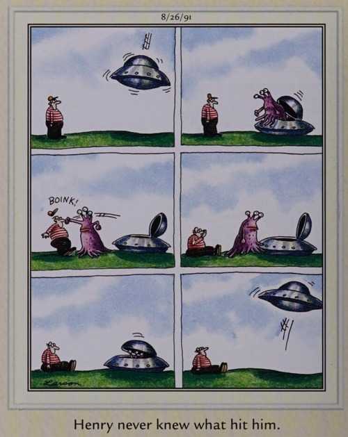 An alien hits a boy and flies away