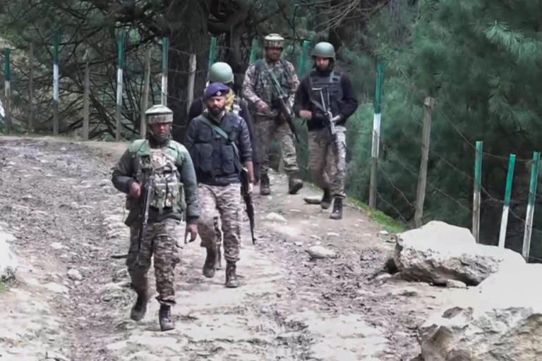Security personnel during a search operation following a terror attack at Pahalgam, in the Anantnag district of Jammu and Kashmir. (File image: PTI)