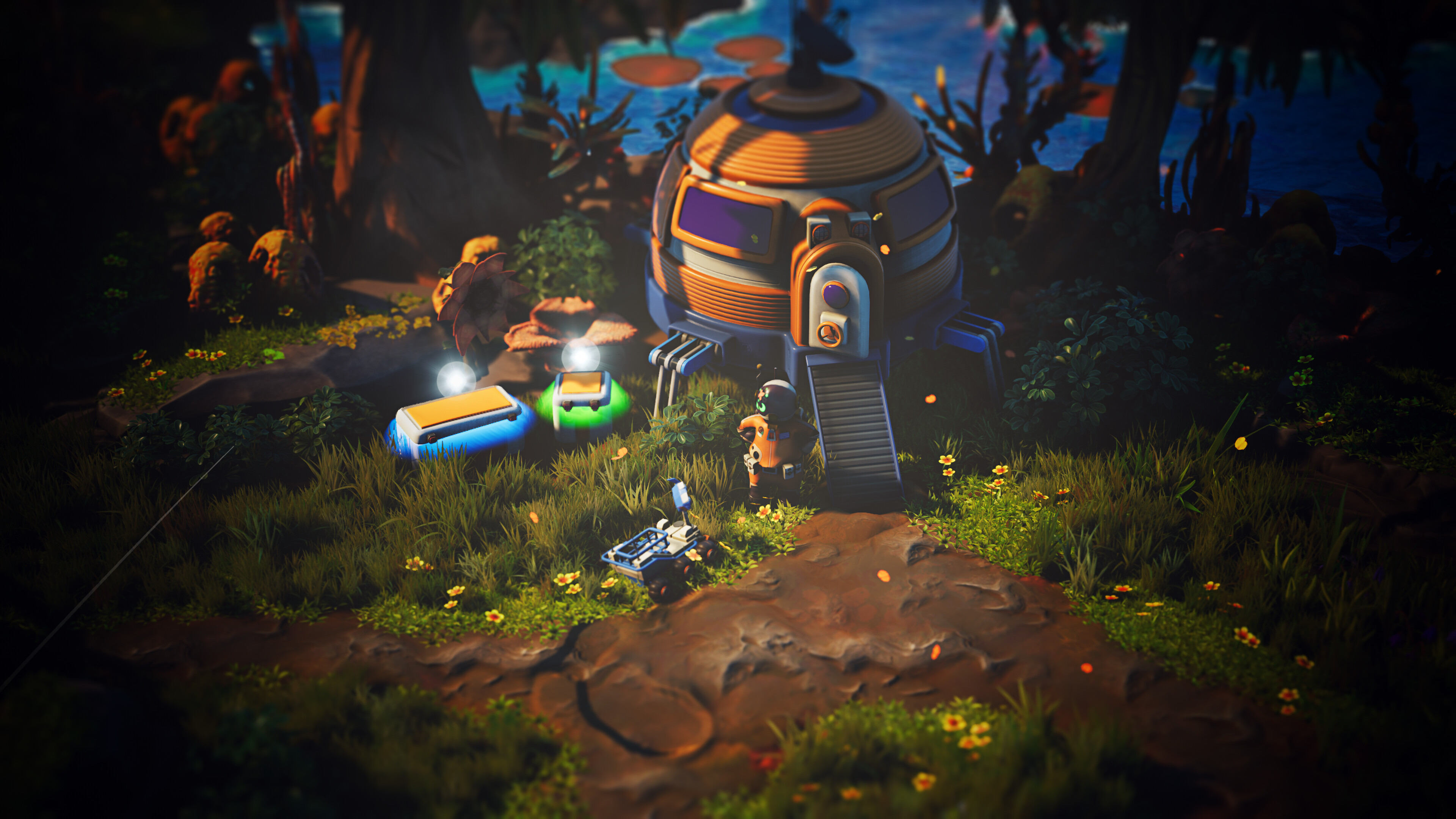 A screenshot from Good Boy, showing the Good Boy rover looking at its human companion.