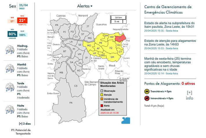 Chuva em SP: duas regiões da cidade entram em estado de atenção para ...
