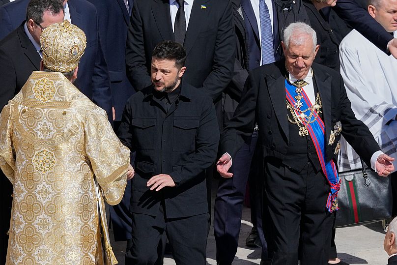 Zelenski en el funeral del Papa. AP Photo