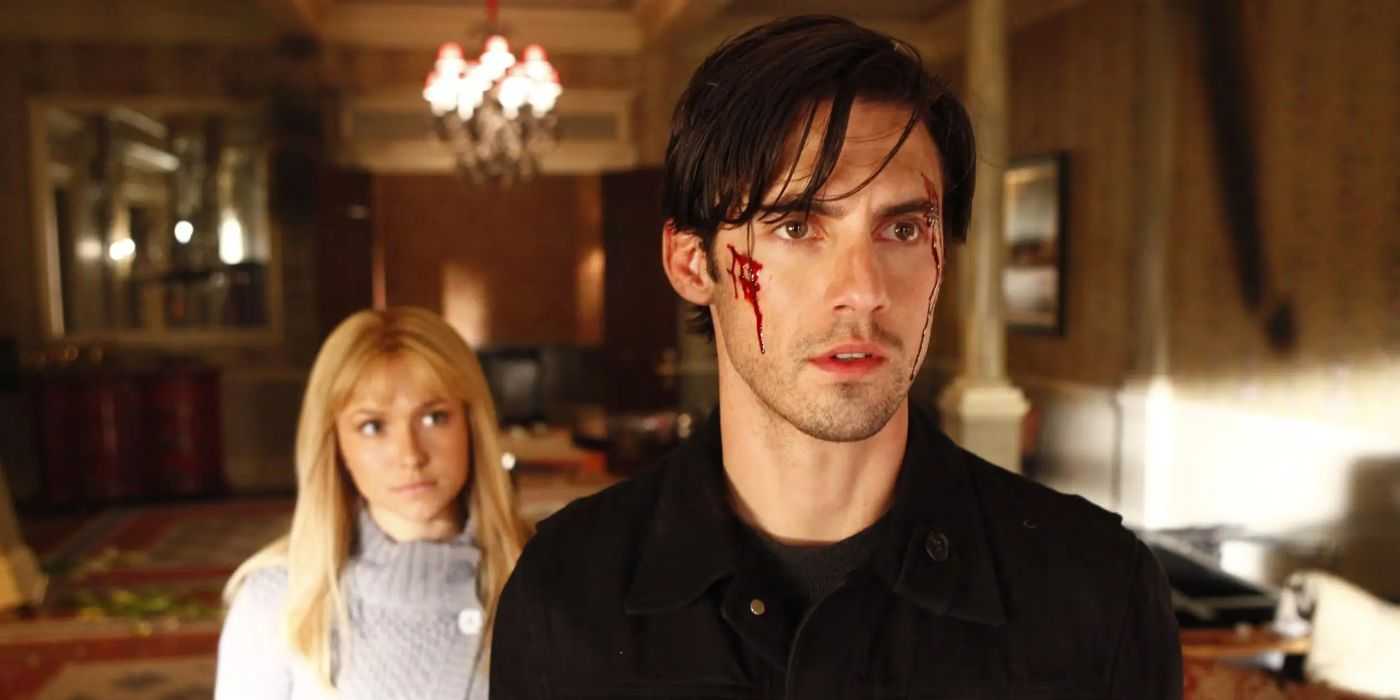 Milo Ventimiglia as Peter Petrelli and Hayden Panettiere as Claire Bennet from the TV show Heroes