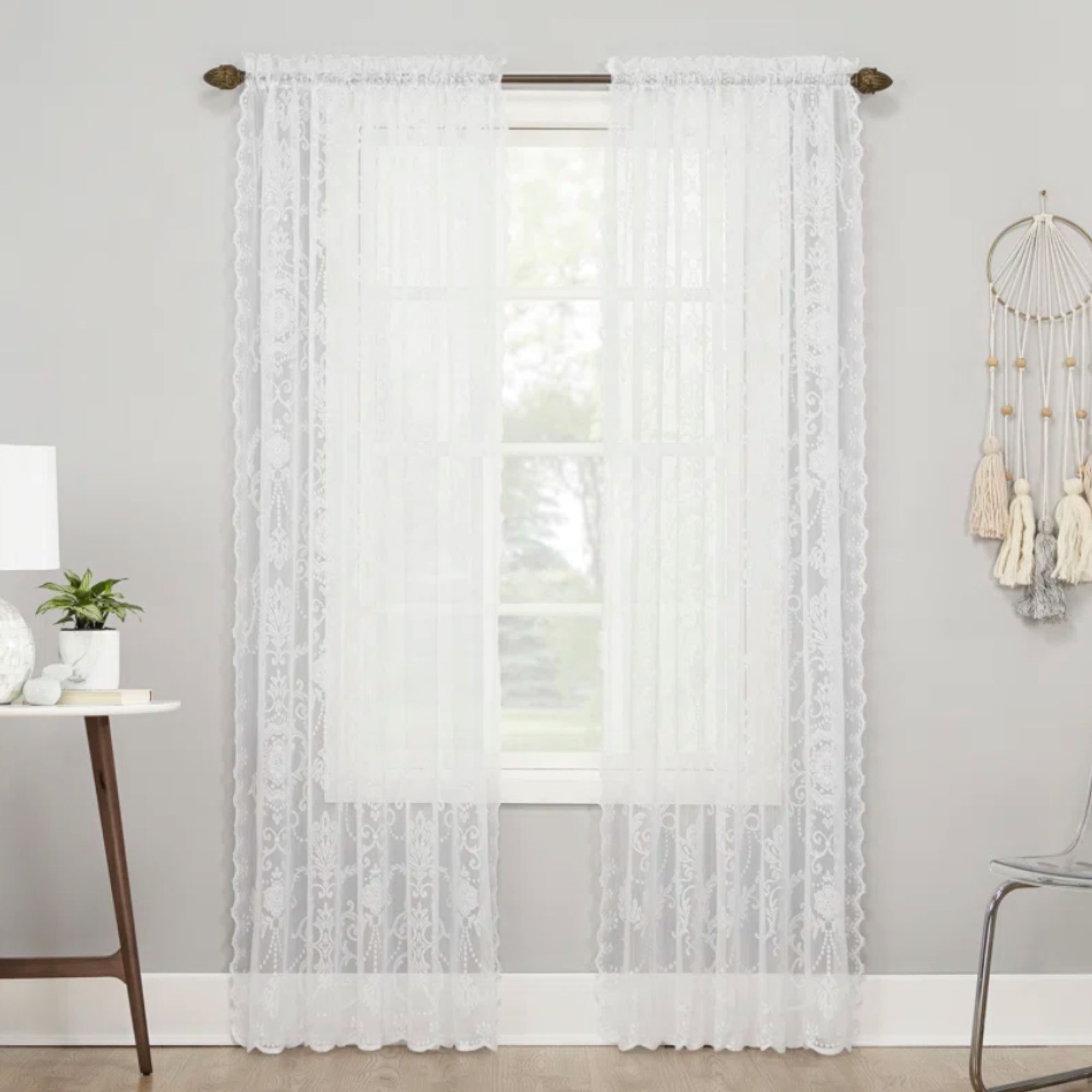 Christy Floral Lace Rod Pocket Curtain Panel