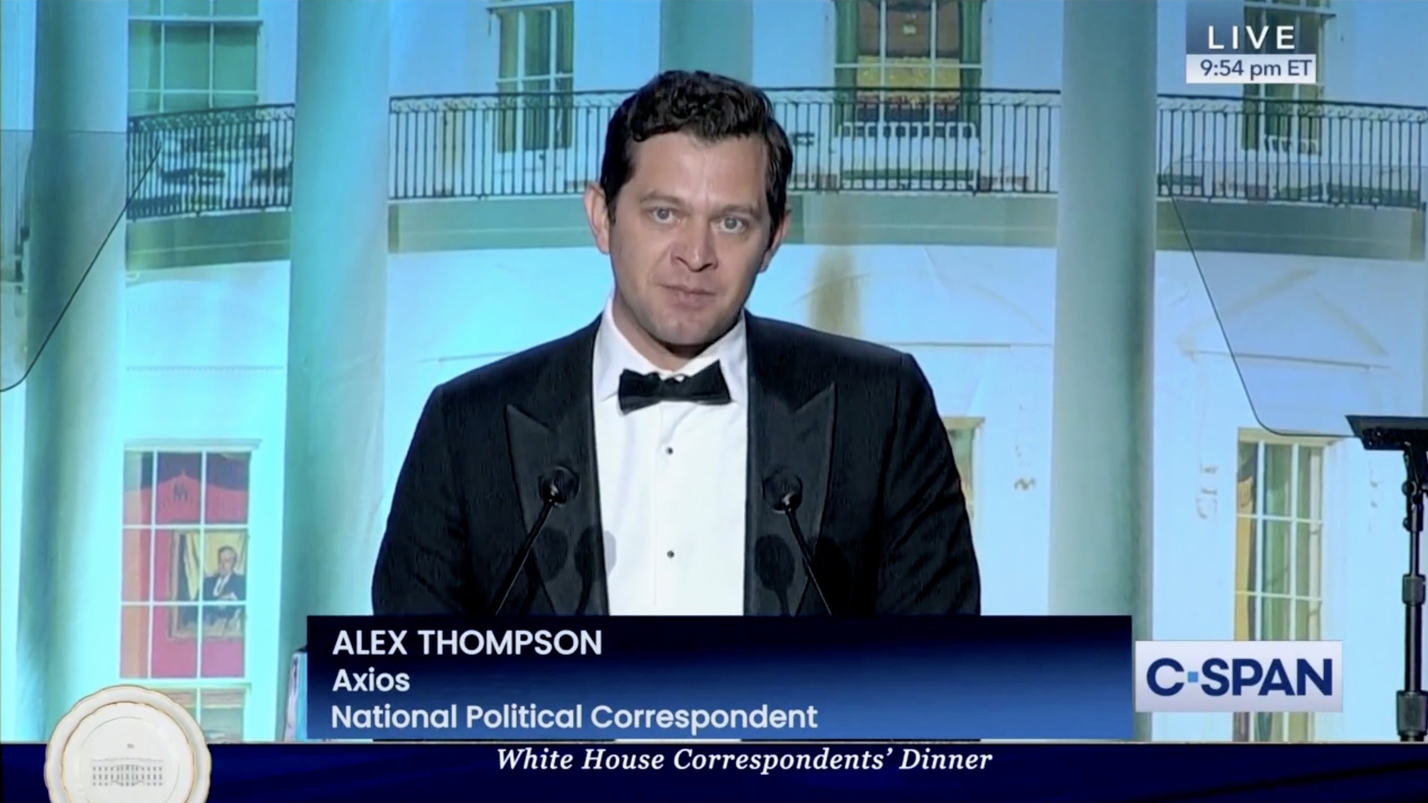 Axios Reporter Alex Thompson speaks at the White House Correspondents' Association annual dinner. / C-SPAN