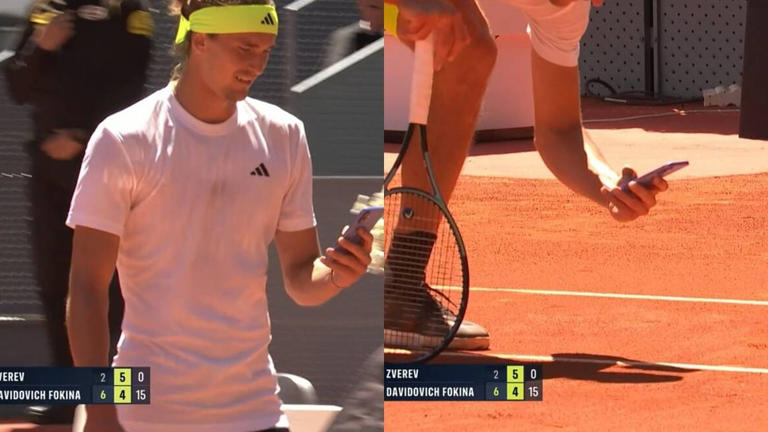 Surrealismo en Madrid: Zverev hace una foto con su móvil en pleno partido  para corregir al árbitro