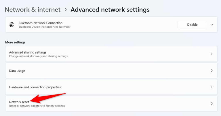 "Network Reset" highlighted in Settings.