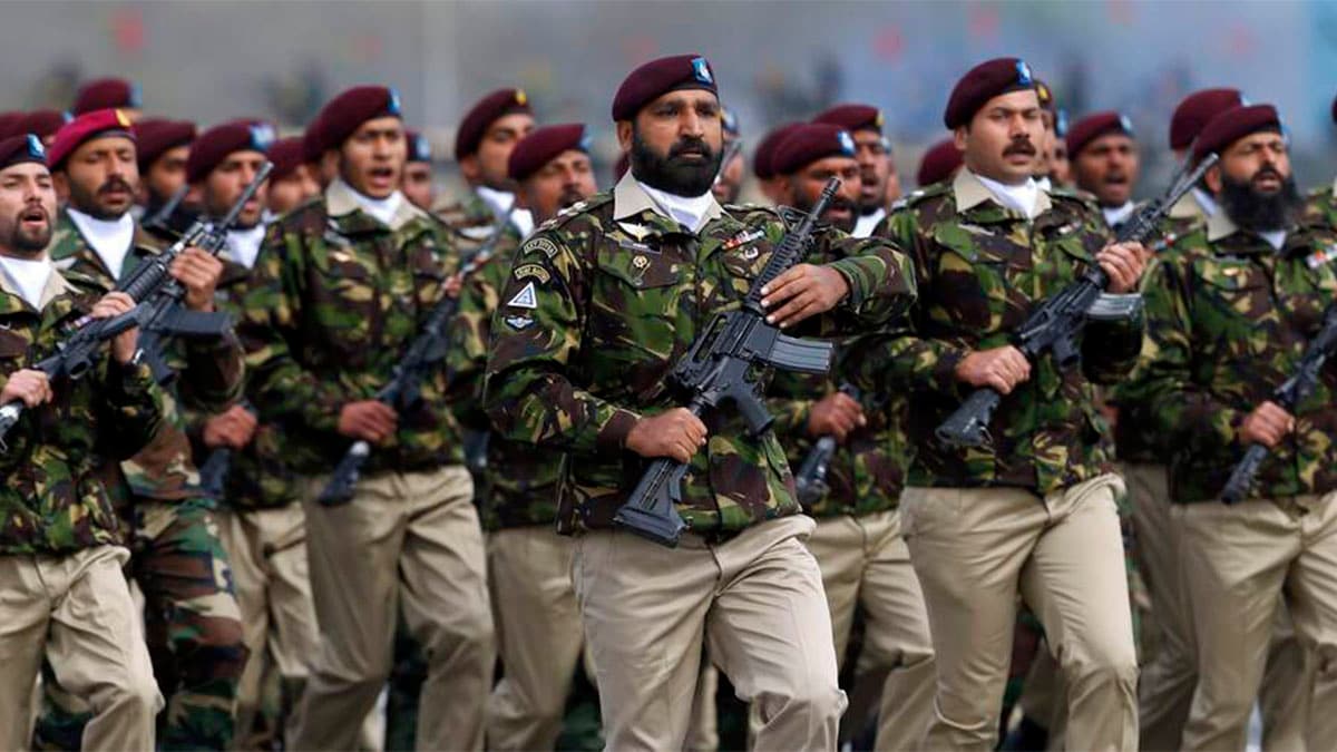 (File) Pakistani commandos from the Special Services Group march during a military parade to mark Pakistan National Day, in Islamabad, Pakistan on, March 23, 2019. AP
