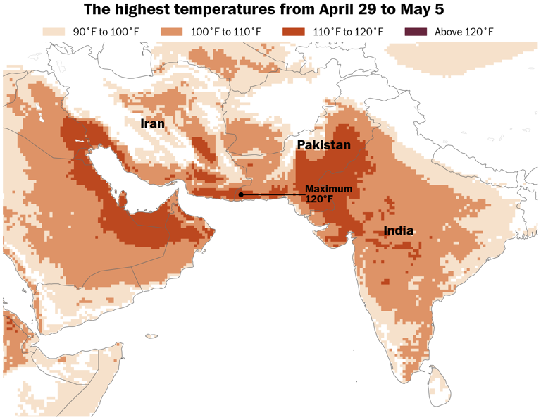 Temperatures may approach record levels for April in Pakistan on Tuesday and Wednesday as a heat wave affects the Middle East and South Asia.