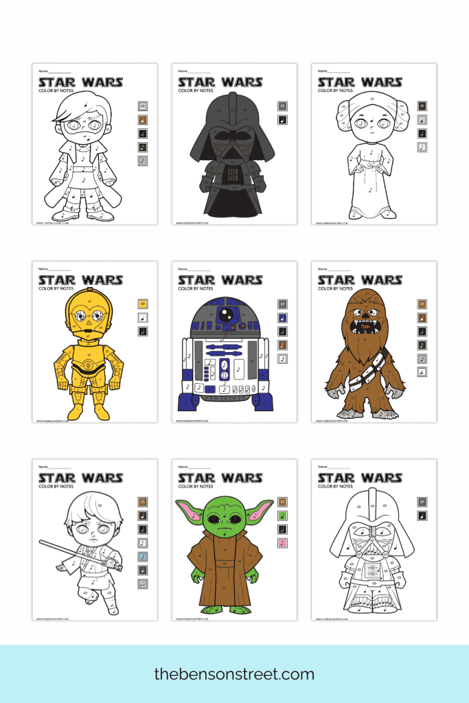 Free Printable Star Wars Color by Note Pages