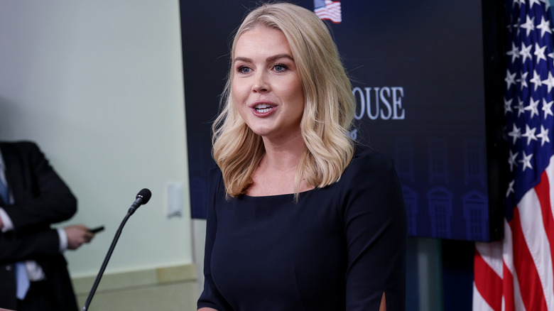 Karoline Leavitt addressing the press.