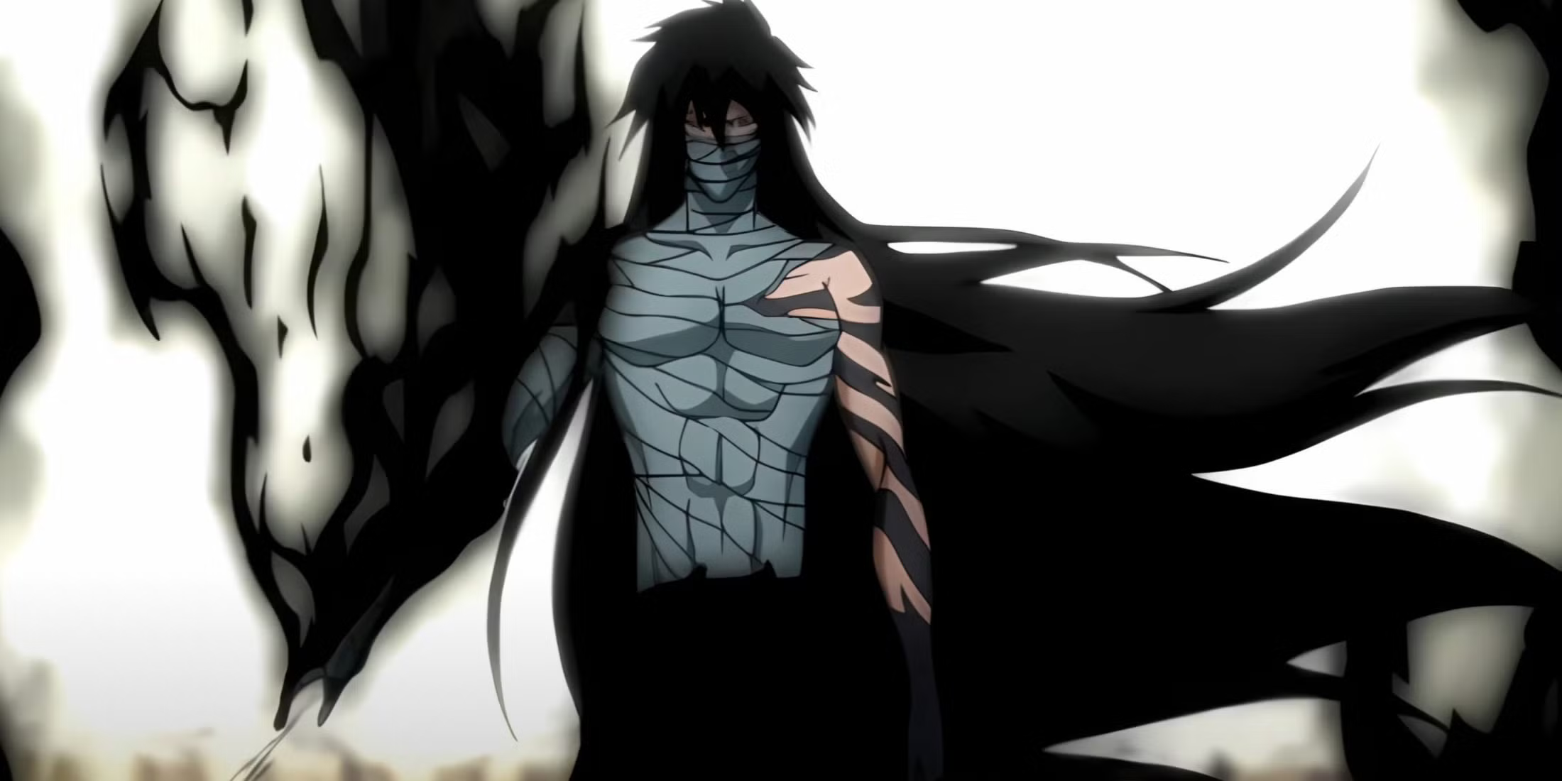 Ichigo uses the Final Getsuga Tensho against Aizen in Bleach.