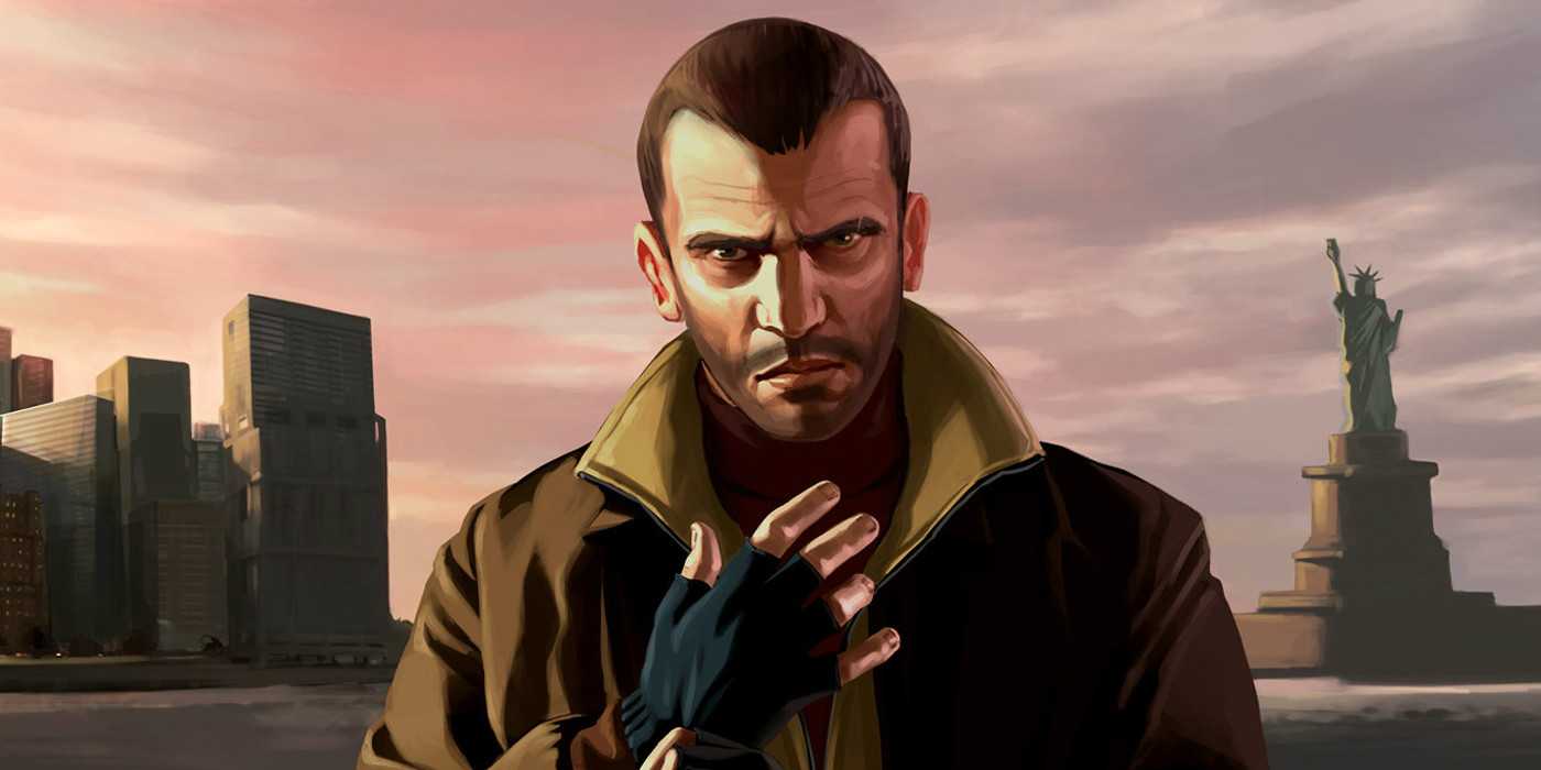 Niko stands in front of the Statue of Liberty from Grand Theft Auto IV