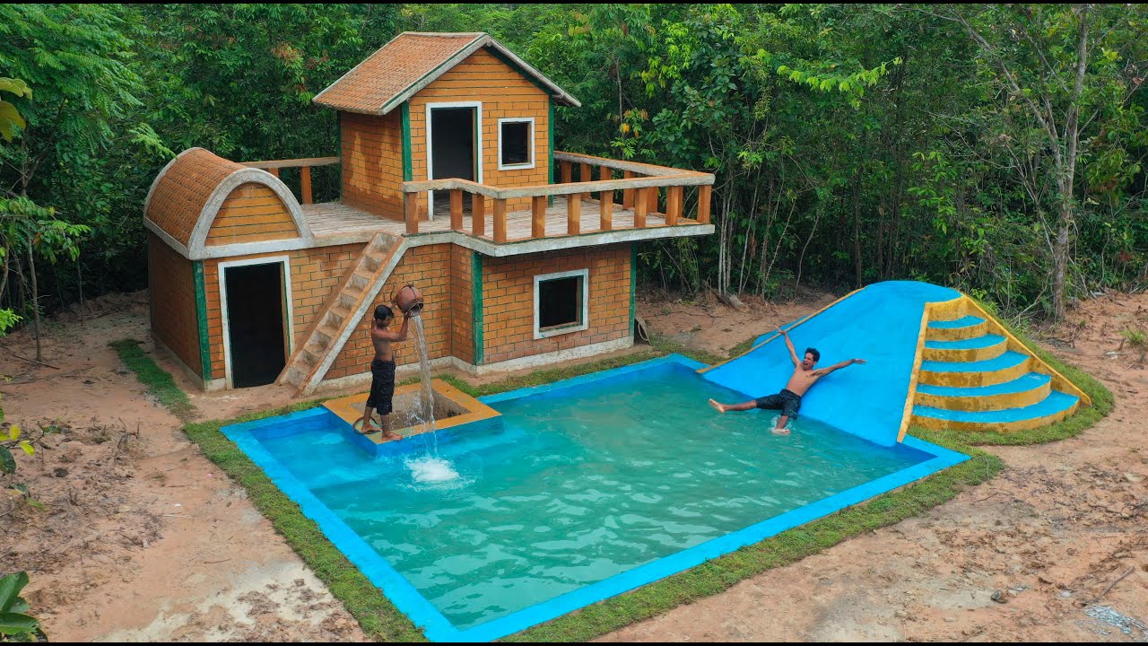 25 days building a water slide to our underground swimming pool