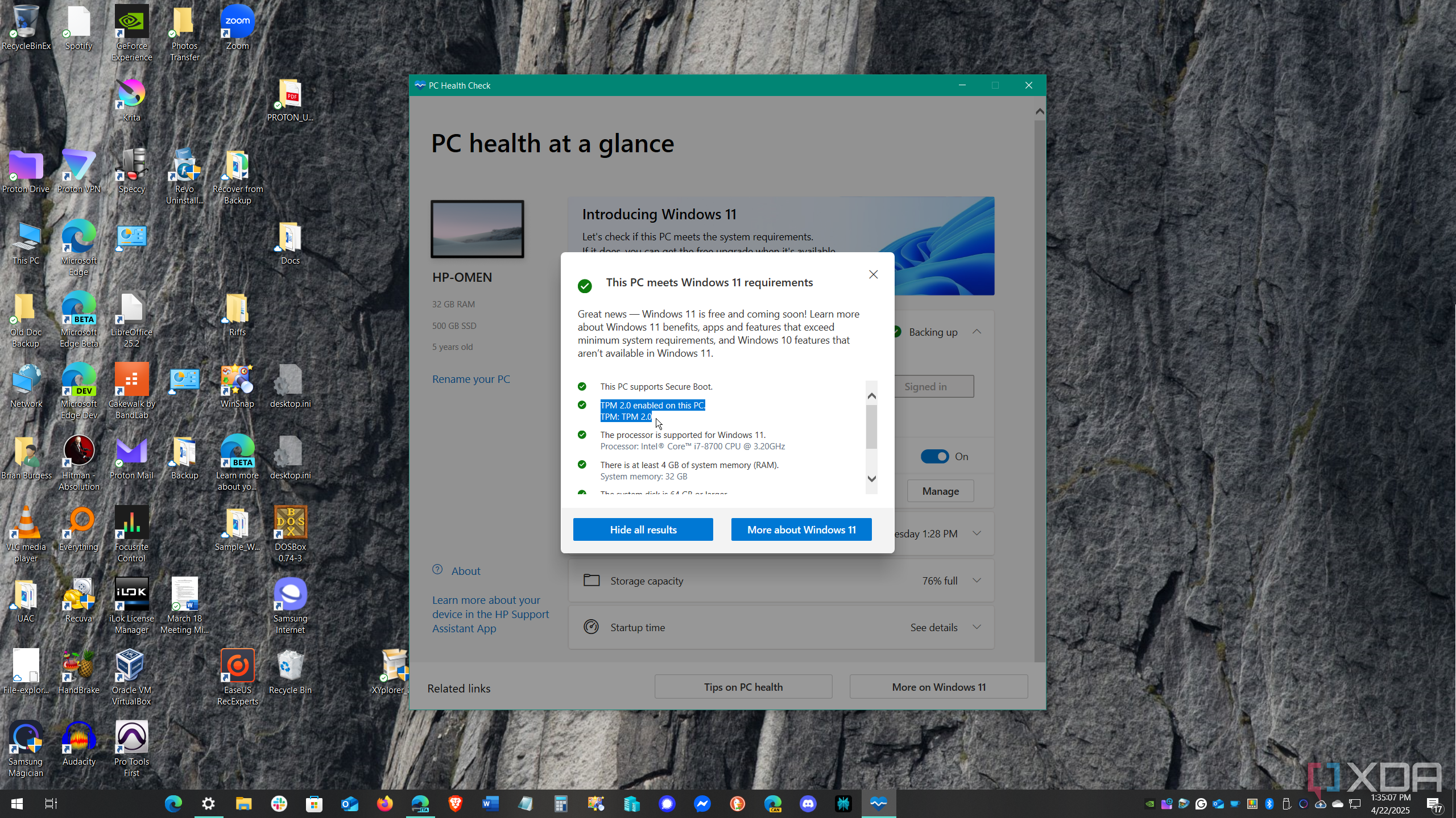 Shows PC Health Check running on Windows 10