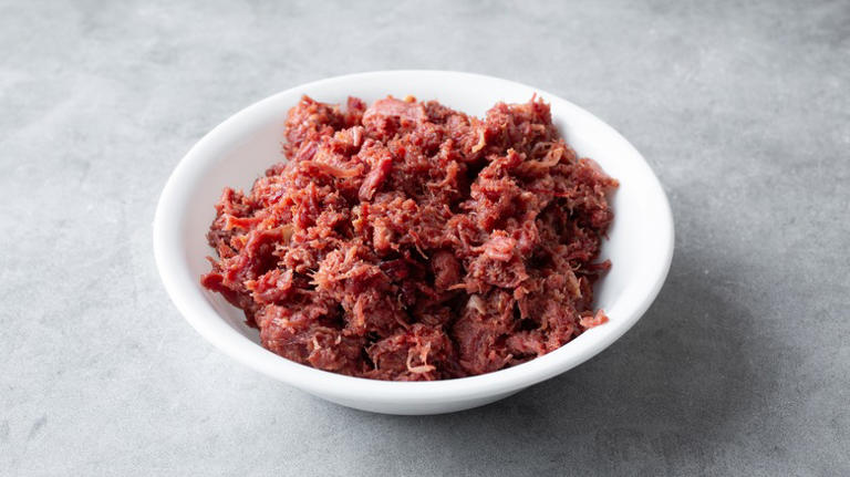 Bowl of canned corned beef