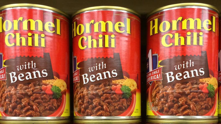 Cans of Hormel Chili with Beans