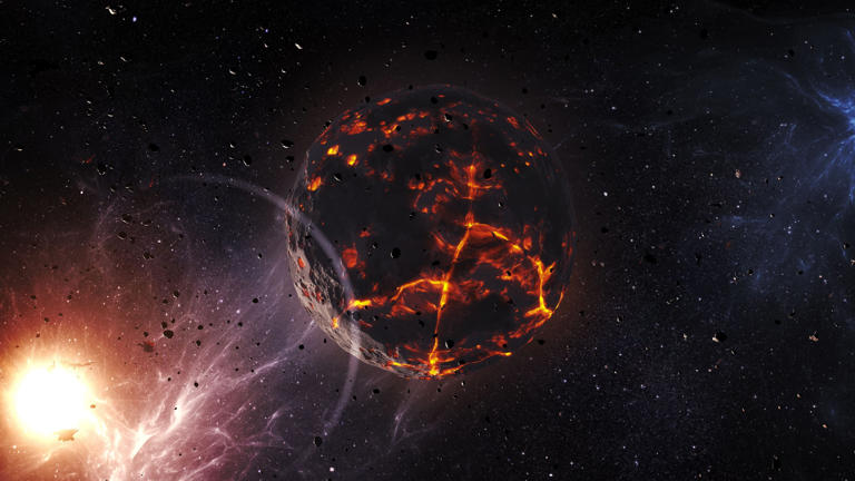 Un concepto de un planeta moribundo orbitando demasiado cerca de su estrella hasta ser destruído.