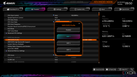 Motherboard XMP profiles