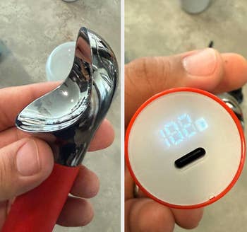 Ice cream scoop with a built-in digital thermometer displaying