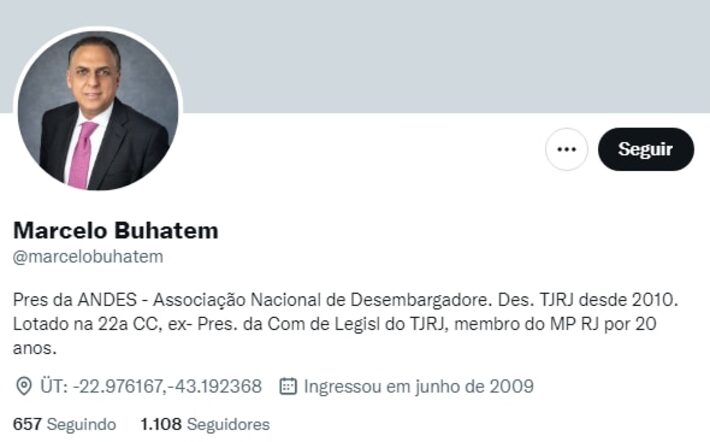 Marcelo Buhatem é desembargador do Tribunal de Justiça do Rio de Janeiro (Reprodução: Twitter) Foto: