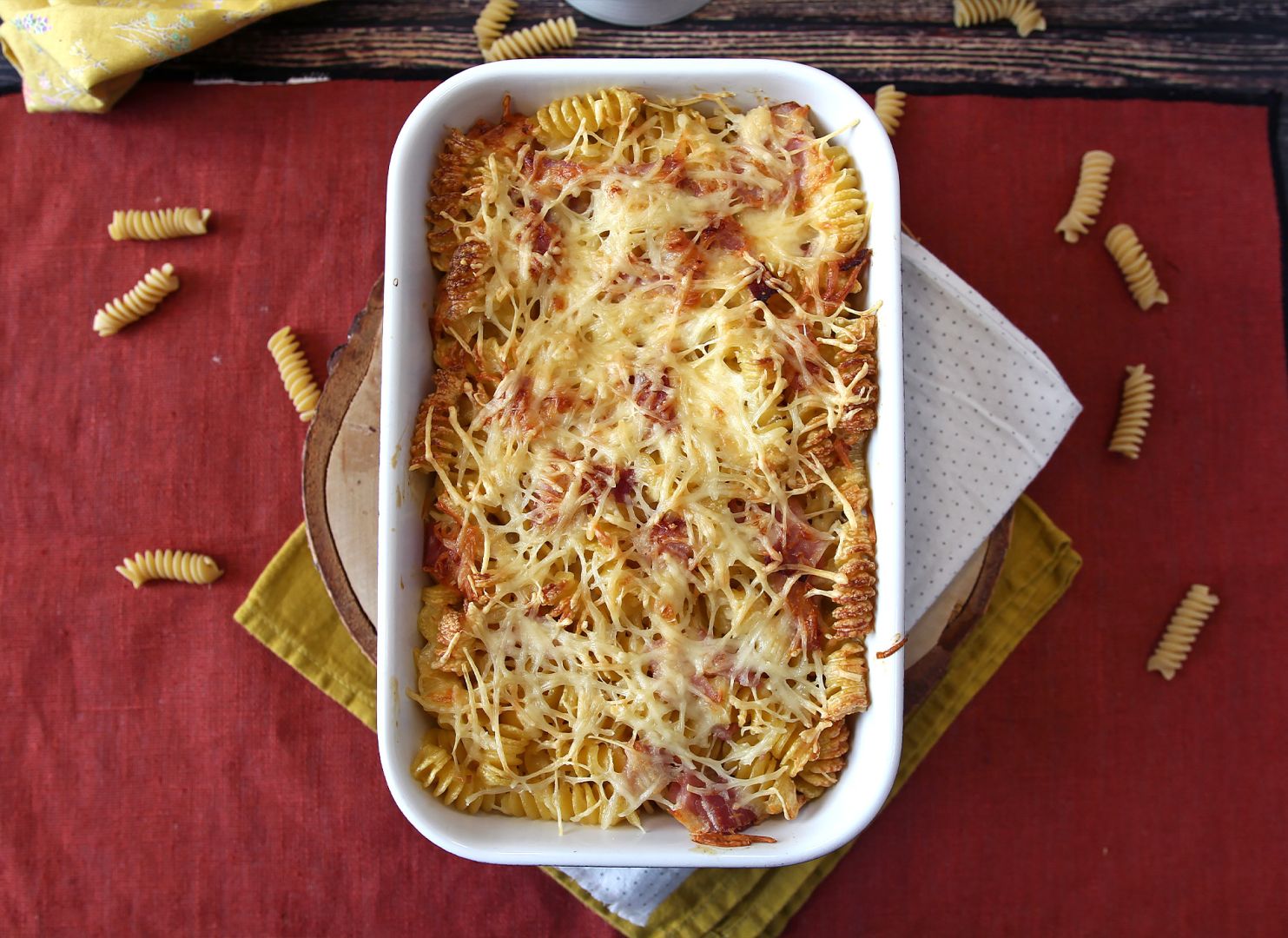 Nudelgratin mit schinken und käse aus dem airfryer