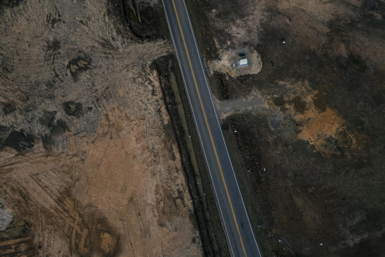 An aerial view of Camp Swamp Road in Loris, S.C.