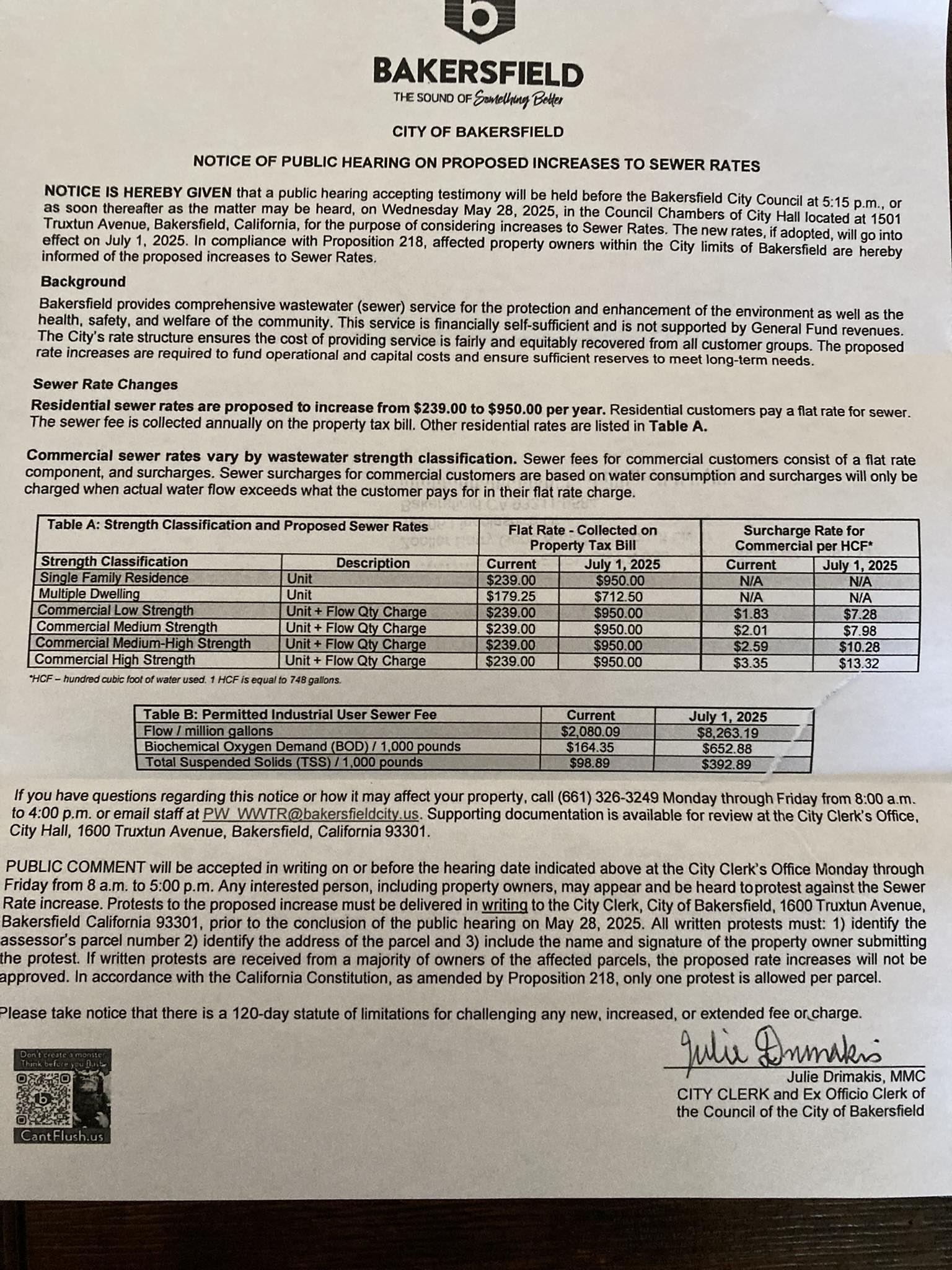 Sewer Rate Increase Proposal