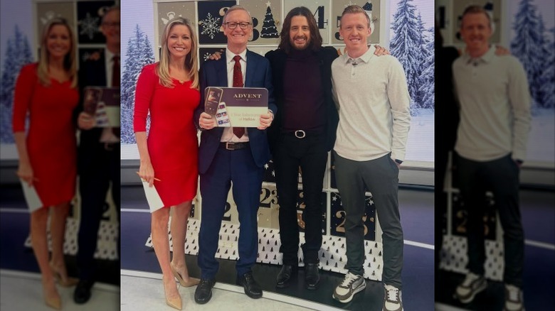 Ainsley Earhardt, Steve Doocy, Jonathan Roumie, and Alex Jones pose together in 2024