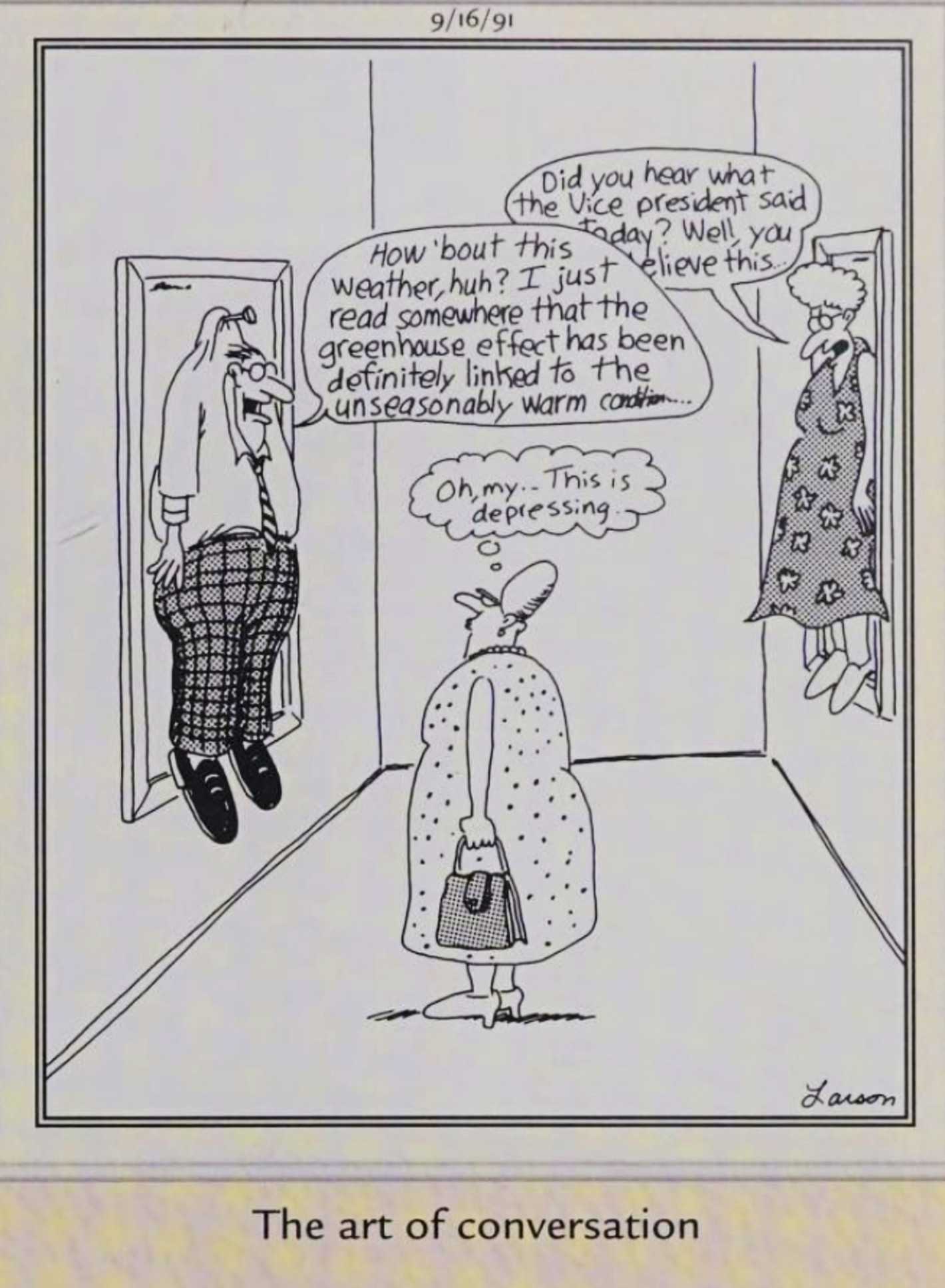 Far Side, September 16, 1991, depicting 'the art of conversation'