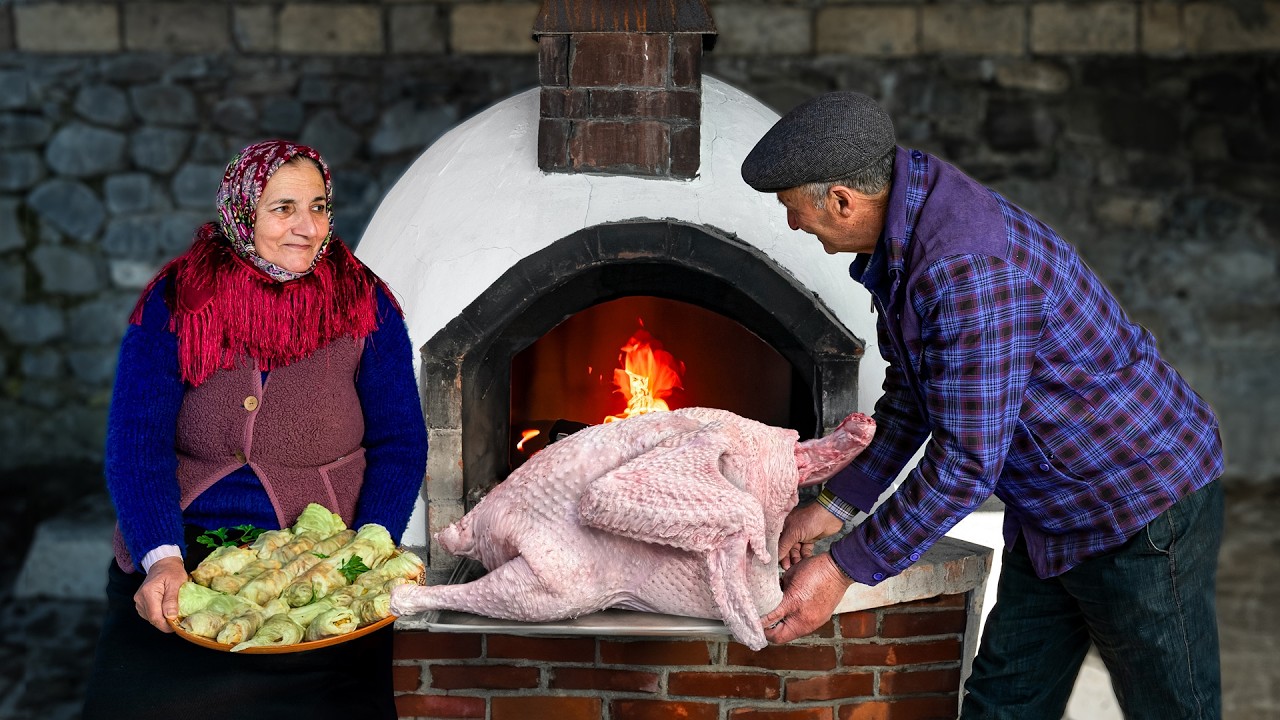 Traditional mountain-style stuffed turkey with lamb dolma