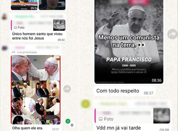 Mensagens que foram atribuídas a PMs mostram comentários ofensivos sobre a morte do papa Francisco. Foto: Reprodução