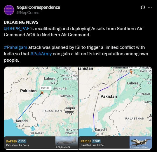 Flight data shows Pakistan deploying military assets to bases near J-K
