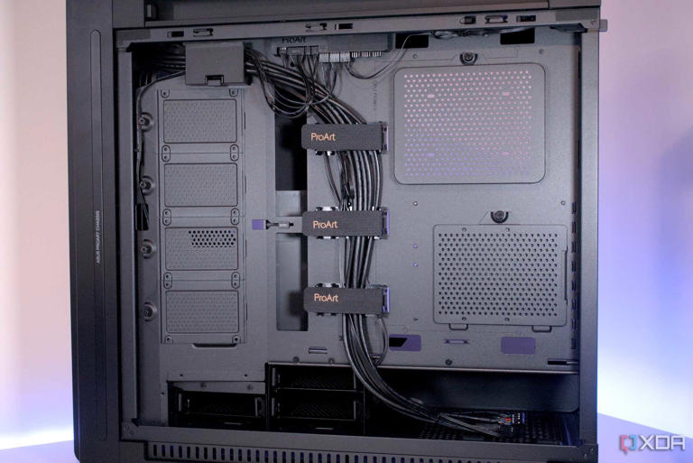 Behind the Asus ProArt PA602 motherboard tray
