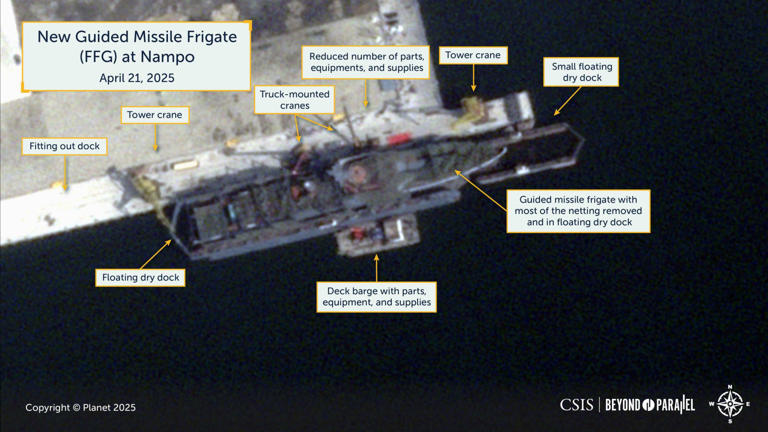 北朝鮮の最大軍艦、夏完成か 米研究所が画像公開 北朝鮮の最大軍艦、夏完成か 米研究所が画像公開